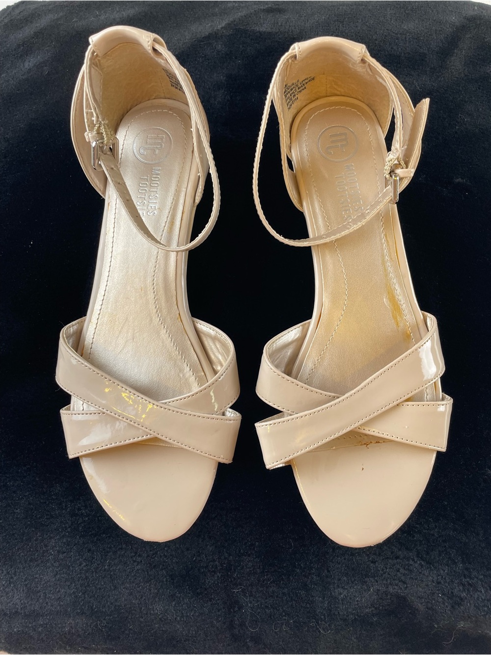 Mootsies Tootsies Nude Patent Crisscross Ankle Strap Flats